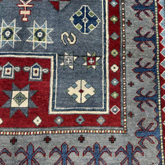 Afghan Kazak 5.8 x 3.8 Rug – Slate Blue Field with Central Diamond Medallion