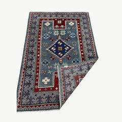 Afghan Kazak 5.8 x 3.8 Rug – Slate Blue Field with Central Diamond Medallion
