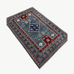Afghan Kazak 5.8 x 3.8 Rug – Slate Blue Field with Central Diamond Medallion