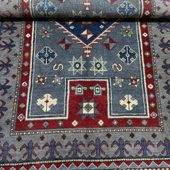 Afghan Kazak 5.8 x 3.8 Rug – Slate Blue Field with Central Diamond Medallion