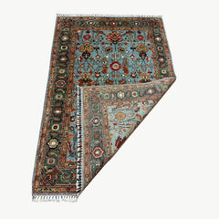 Afghan Ziegler 6 x 4.1 Rug – Floral Motif in Powder Blue with Emerald Border