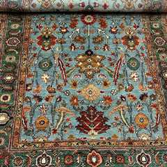 Afghan Ziegler 6 x 4.1 Rug – Floral Motif in Powder Blue with Emerald Border