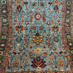 Afghan Ziegler 6 x 4.1 Rug – Floral Motif in Powder Blue with Emerald Border