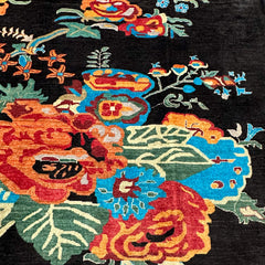 Chobi 9.7 x 8.2 Rug – Bold Floral Bouquet on Jet Black Canvas
