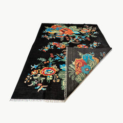 Chobi 9.7 x 8.2 Rug – Bold Floral Bouquet on Jet Black Canvas