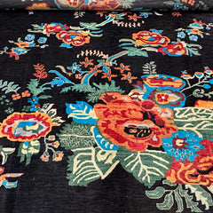 Chobi 9.7 x 8.2 Rug – Bold Floral Bouquet on Jet Black Canvas