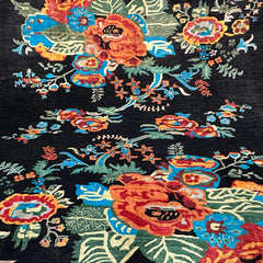 Chobi 9.7 x 8.2 Rug – Bold Floral Bouquet on Jet Black Canvas