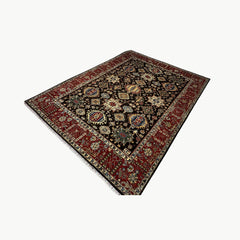 Chobi 11.8 x 9 Rug – Tribal Medallion Mosaic in Black, Brick Red, and Cerulean Blue