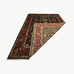 Chobi 11.8 x 9 Rug – Tribal Medallion Mosaic in Black, Brick Red, and Cerulean Blue