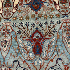 Hand-Knotted Chobi 8 x 5.8 Rug – Sky Blue Botanical Elegance with Multicolor Medallions
