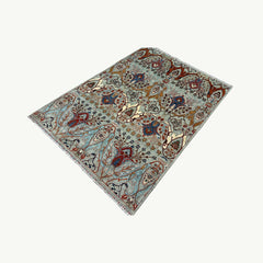 Hand-Knotted Chobi 8 x 5.8 Rug – Sky Blue Botanical Elegance with Multicolor Medallions