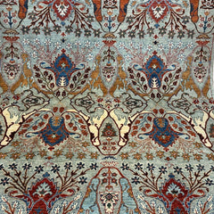 Hand-Knotted Chobi 8 x 5.8 Rug – Sky Blue Botanical Elegance with Multicolor Medallions