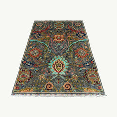 Hand-Knotted Chobi 6.7 x 4.8 Rug – Vibrant Floral Medallions on Graphite Grey Base