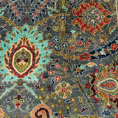 Hand-Knotted Chobi 6.7 x 4.8 Rug – Vibrant Floral Medallions on Graphite Grey Base