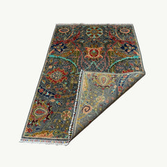 Hand-Knotted Chobi 6.7 x 4.8 Rug – Vibrant Floral Medallions on Graphite Grey Base