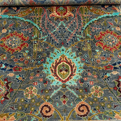 Hand-Knotted Chobi 6.7 x 4.8 Rug – Vibrant Floral Medallions on Graphite Grey Base