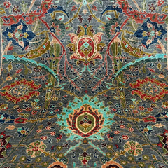 Hand-Knotted Chobi 6.7 x 4.8 Rug – Vibrant Floral Medallions on Graphite Grey Base