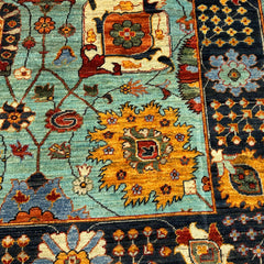 Chobi 6.5 x 5 Rug – Botanical Garden Design in Turquoise, Navy, and Marigold