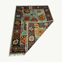 Chobi 6.5 x 5 Rug – Botanical Garden Design in Turquoise, Navy, and Marigold