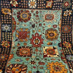 Chobi 6.5 x 5 Rug – Botanical Garden Design in Turquoise, Navy, and Marigold