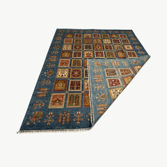 Ayna 9.9 x 8.2 Rug – Tribal Garden Grid in Sky Blue, Ochre & Rust Red