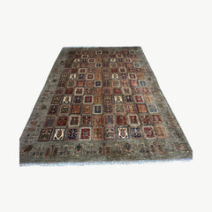 Ayna 11.7 x 8.8 Rug – Tribal Garden Grid in Earthy Olive, Deep Rust & Ivory