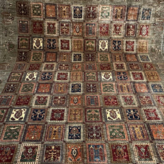 Ayna 11.7 x 8.8 Rug – Tribal Garden Grid in Earthy Olive, Deep Rust & Ivory
