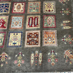 Ayna 9.5 x 6.7 Rug – Ground Patchwork Gabbeh Influence Heritage Medallions on Smoky Charcoal