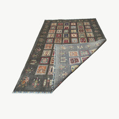 Ayna 9.5 x 6.7 Rug – Ground Patchwork Gabbeh Influence Heritage Medallions on Smoky Charcoal