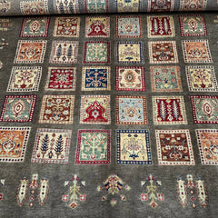 Ayna 9.5 x 6.7 Rug – Ground Patchwork Gabbeh Influence Heritage Medallions on Smoky Charcoal