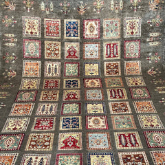Ayna 9.5 x 6.7 Rug – Ground Patchwork Gabbeh Influence Heritage Medallions on Smoky Charcoal