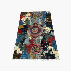 Mumlook 5.7 x 3.8 Wool Rug – Star Medallion Mosaic in Midnight Indigo & Crimson