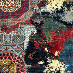 Mumlook 5.7 x 3.8 Wool Rug – Star Medallion Mosaic in Midnight Indigo & Crimson