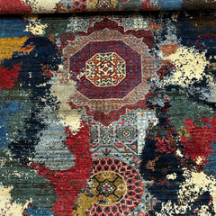 Mumlook 5.7 x 3.8 Wool Rug – Star Medallion Mosaic in Midnight Indigo & Crimson