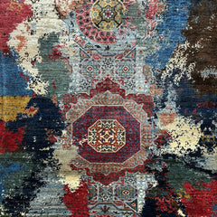 Mumlook 5.7 x 3.8 Wool Rug – Star Medallion Mosaic in Midnight Indigo & Crimson