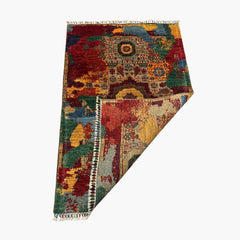 Mumlook 4.9 x 3.3 Wool Rug – Medallion Symphony in Crimson, Gold & Sage