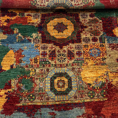 Mumlook 4.9 x 3.3 Wool Rug – Medallion Symphony in Crimson, Gold & Sage