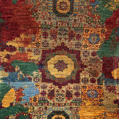 Mumlook 4.9 x 3.3 Wool Rug – Medallion Symphony in Crimson, Gold & Sage