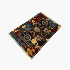 Mumlook 4.9 x 3.4 Wool Rug – Deep Contrast Medallion Field in Crimson, Navy & Gold