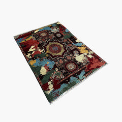 Mumlook 6.4 x 4.9 Wool Rug – Multicolor Distressed Medallion on Black Field