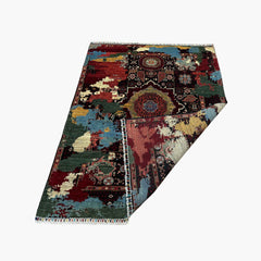 Mumlook 6.4 x 4.9 Wool Rug – Multicolor Distressed Medallion on Black Field