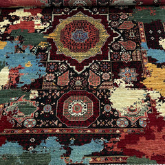Mumlook 6.4 x 4.9 Wool Rug – Multicolor Distressed Medallion on Black Field