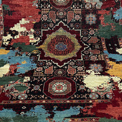 Mumlook 6.4 x 4.9 Wool Rug – Multicolor Distressed Medallion on Black Field