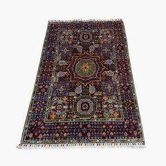 Mumlook 5 x 3.3 Wool Rug – Medallion Mosaic in Burgundy & Jade