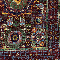 Mumlook 5 x 3.3 Wool Rug – Medallion Mosaic in Burgundy & Jade