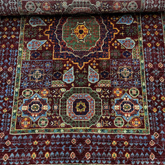 Mumlook 5 x 3.3 Wool Rug – Medallion Mosaic in Burgundy & Jade