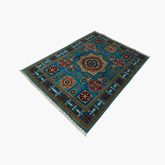 Mumlook 6.5 x 4.8 Wool Rug – Azure Geometry & Royal Medallions