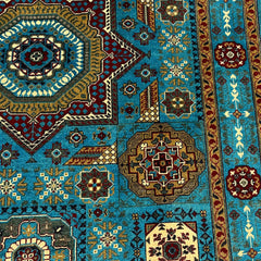 Mumlook 6.4 x 4.9 Wool Rug – Star Medallion in Turquoise, Ruby & Sand