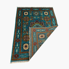 Mumlook 6.4 x 4.9 Wool Rug – Star Medallion in Turquoise, Ruby & Sand