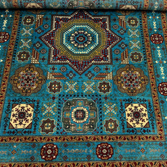 Mumlook 6.4 x 4.9 Wool Rug – Star Medallion in Turquoise, Ruby & Sand